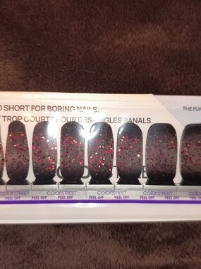3 For $20 Color Street Kissproof Nail Strips Black w/Red Glitter